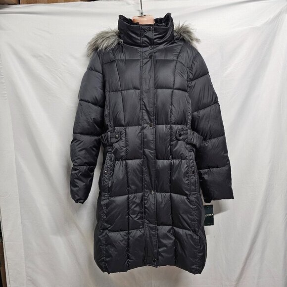 Ralph Lauren Faux-Fur-Trimmed Hooded Puffer Coat Women Size XL Charcoal - Picture 11 of 13